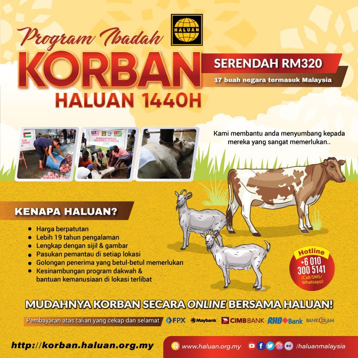 Pendaftaran Ibadah Korban HALUAN 1440H Kini Dibuka!